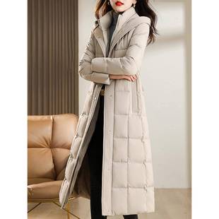 冬季腰细看长加厚羽绒服妇女冬季过膝超厚妇女棉质外套冬天