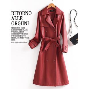 修身 韩版 过膝皮风衣外套 绵羊皮2025春秋新款 海宁真皮皮衣女中长款