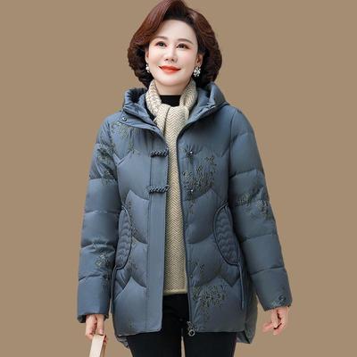 女士羽绒服短款新加厚连帽白鸭绒中年妈妈冬装洋气国风超好看外套