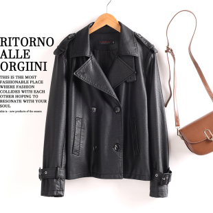 宽松绵羊皮夹克西装 韩版 风衣外套 2025春秋新款 海宁真皮皮衣女短款