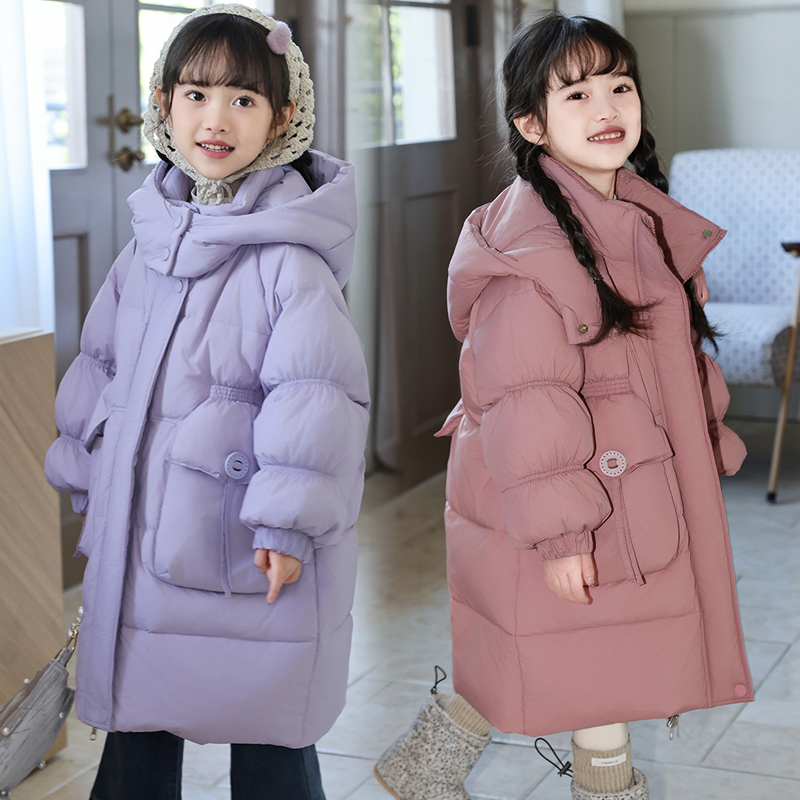 反季女童羽绒服中长款2025新款洋气儿童加厚保暖外套冬季童装