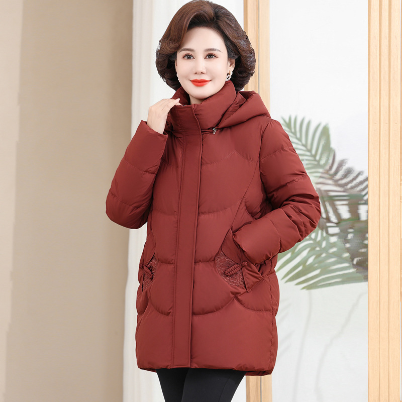 妈妈羽绒服女中长款时尚冬装2024新款加厚大码连帽中老年洋气外套