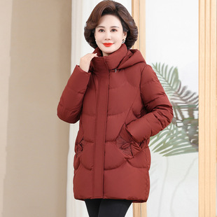 妈妈羽绒服女中长款时尚冬装2024新款加厚大码连帽中老年洋气外套