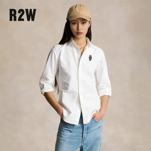 显瘦美式 女白色修身 小熊通勤纯棉薄型牛津布外套衬衣 衬衫 RTW长袖