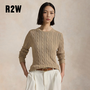 百搭打底粉色针织棉线衫 R2W早秋蓝色美式 麻花圆领灰套衫 修身 经典