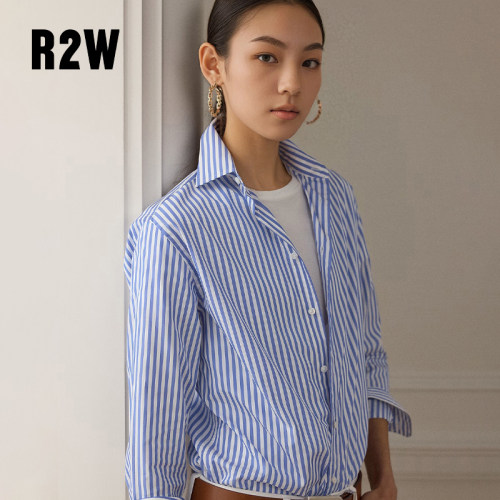 R2W美式条纹纯棉宽松百搭女衬衣