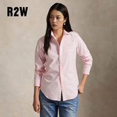 女秋复古洋气纯棉休闲上衣商务正装 RTW美式 粉色牛津布收腰白衬衫