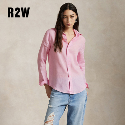 R2W粉色宽松显瘦防晒衬衫女春夏薄款轻奢高级感蓝色棉麻空调衬衣