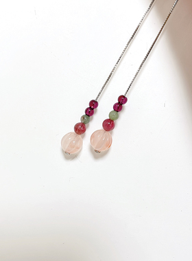 天然石南红碧玺耳环925银镀金耳线轻奢小众不掉色女简约高级感