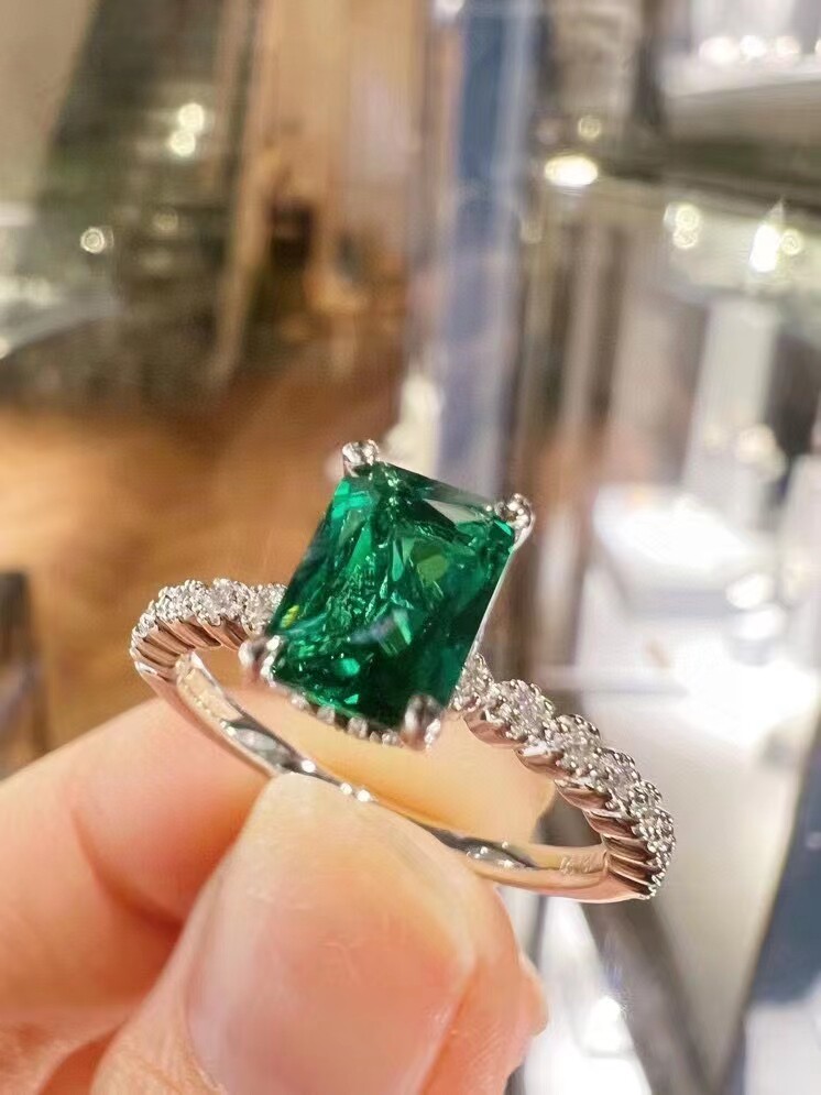 【奢侈品品牌工艺】时尚爆款 祖母绿戒指再生宝戒指925银镶
