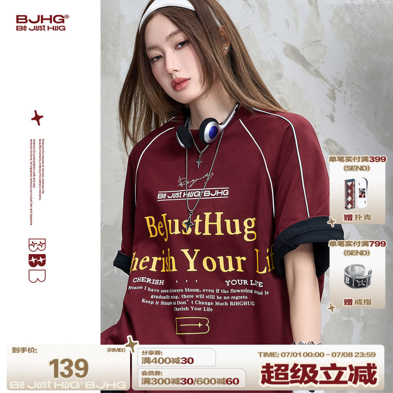 BJHG泽西风T恤复古赛车短袖衣服