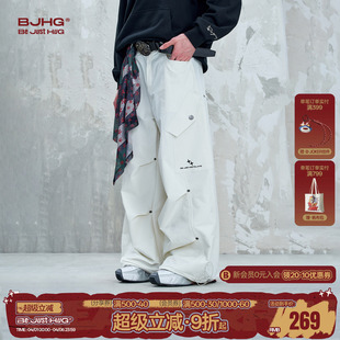 运动设计感伞兵休闲裤 BJHG不计后果白色工装 子女 美式 春季 裤 子男款