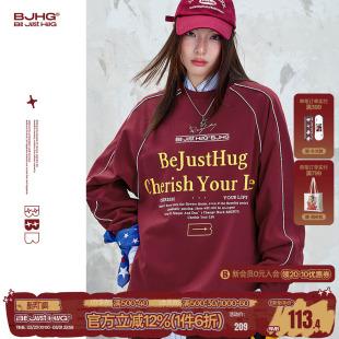 潮宽松暖皮情侣卫衣外套女 春季 BJHG不计后果美式 复古圆领卫衣男款