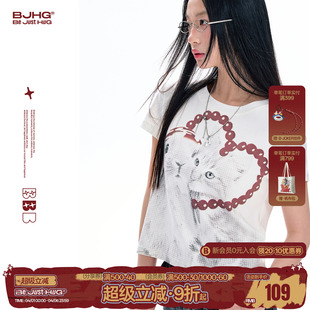 短上衣修身 FTT FlyTheTruth复古千禧风印花短袖 T恤女夏季 显瘦半袖