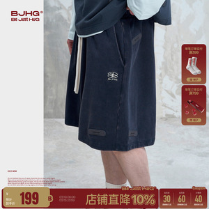 BJHG不计后果复古做旧男士短裤夏季新款宽松休闲创口贴纯棉五分裤