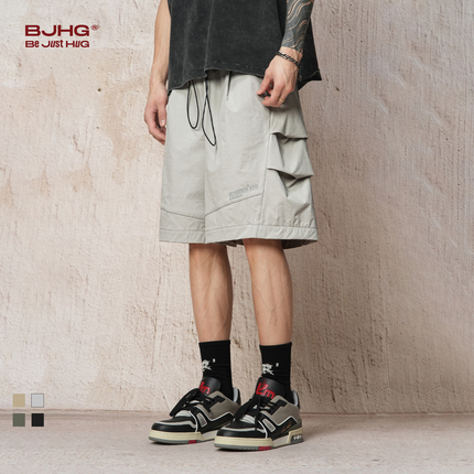 BJHG新款美式速干工装短裤男夏季潮牌宽松高级感灰色运动休闲裤子