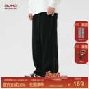 BJHG不计后果灯芯绒加绒黑色裤子男款冬季休闲裤加厚运动休闲卫裤