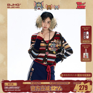 外套 BJHG不计后果复古条纹毛衣女秋冬针织打底衫 猫和老鼠联名