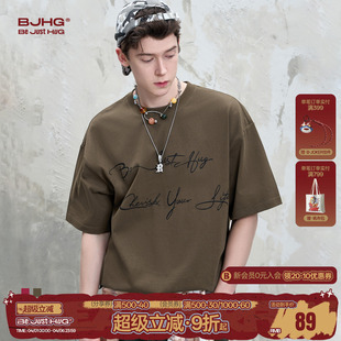BJHG不计后果纯棉t恤短袖 夏季 美式 复古基础印花情侣T恤上衣女 男款