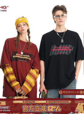 BJHG不计后果美式复古t恤短袖男款夏季潮牌纯棉红色情侣装半袖T恤