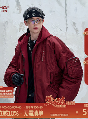 BJHG不计后果90白鸭绒假两件羽绒服男女款冬季新年外套红色羽绒服