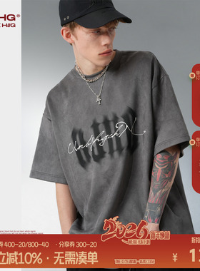 BJHG 虚幻环保麂皮绒美式复古t恤短袖男款季夏潮牌休闲宽松半袖女