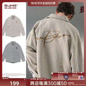 BJHG不计后果新款条纹长袖衬衫外套男秋冬潮牌情侣装休闲宽松夹克