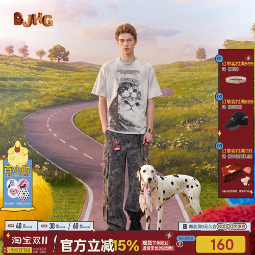 BJHG不计后果美式小猫短袖t恤男