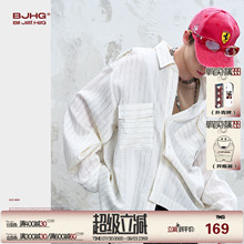 BJHG不计后果夏日轻薄条纹衬衫男款2025新款潮美式休闲衬衣外套女