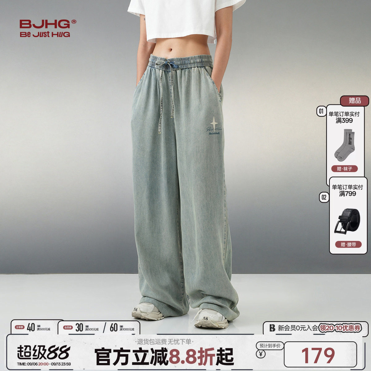 BJHG复古水洗夏季轻薄牛仔裤图片