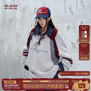 BJHG不计后果学院风polo领毛衣男女款春季美式慵懒风绵羊毛针织衫