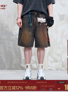 BJHG不计后果美式牛仔短裤男款夏季潮牌复古高街痞帅宽松五分裤子