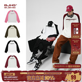 美式 打底衫 插肩长袖 春季 纯棉内搭拼色卫衣女 t恤男款 BJHG不计后果