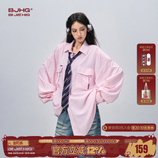 美式 春季 宽松休闲高级感情侣衬衣外套 男女款 BJHG不计后果条纹衬衫