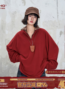 BJHG不计后果 红色男士打底衫长袖t恤男款春季基础内搭情侣卫衣女