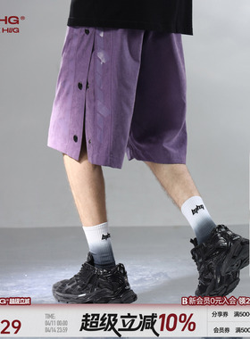 BJHG不计后果轻薄透气短裤男夏季潮牌运动裤子休闲紫色宽松五分裤