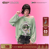 斜肩罩衫 t恤女新款 BJHG不计后果长袖 早春上衣 飞天小女警联名