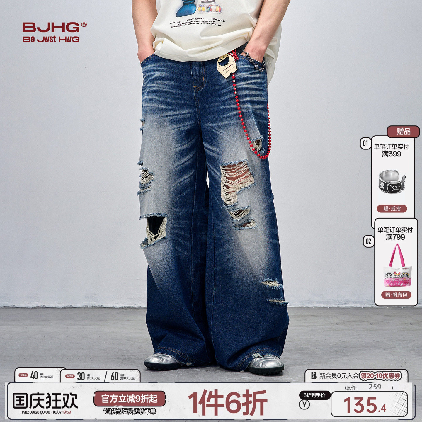 BJHG复古做旧牛仔裤男款春季图片
