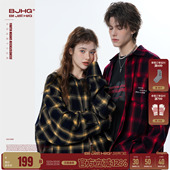 男款 美式 长袖 外套宽松休闲情侣装 上衣女 春季 BJHG不计后果格子衬衫