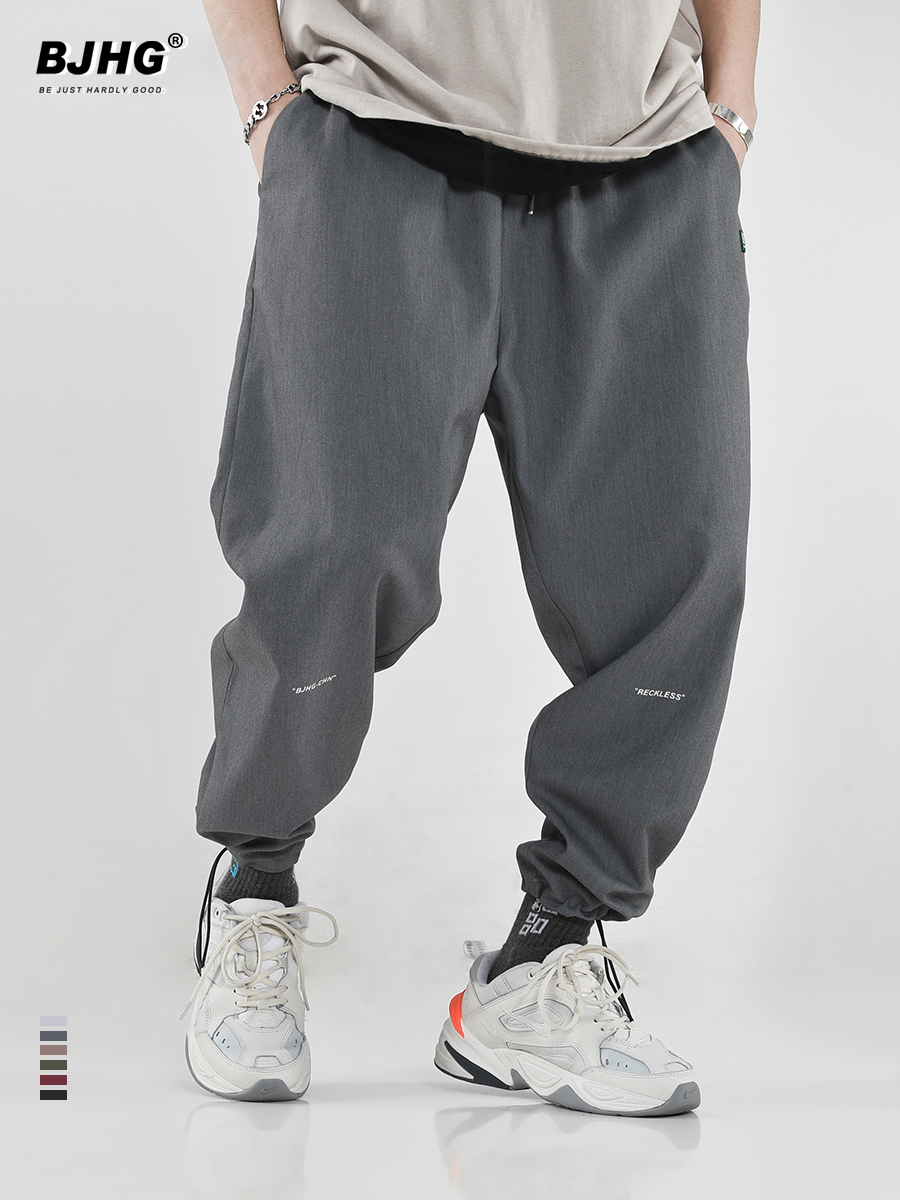 BJHG homemade autumn straight tube casual sports drawstring pants men's fashion loose HIPHOP drawstring hip hop trousers overalls