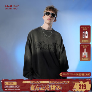 复古情侣上衣女 潮牌美式 BJHG不计后果废土风圆领重磅卫衣男款 春季