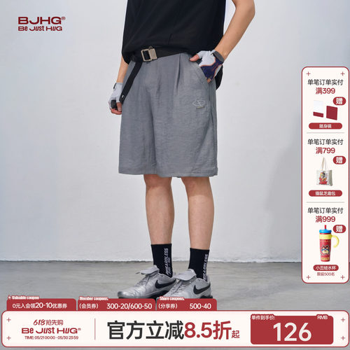 BJHG复古亚麻短裤男款直筒五分裤