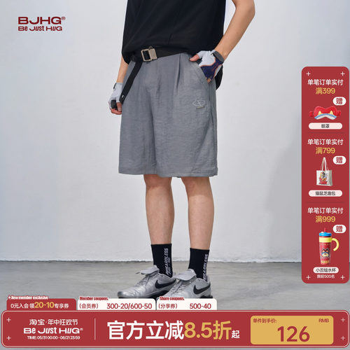BJHG复古亚麻短裤男款直筒五分裤