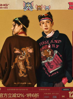 【猫和老鼠联名】BJHG不计后果美式圆领卫衣男春季情侣卫衣外套女