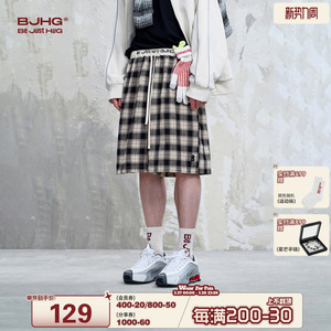 BJHG不计后果格子短裤男夏季轻薄透气直筒宽松阔腿运动休闲五分裤