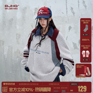 BJHG不计后果学院风polo领毛衣男女款春季美式慵懒风绵羊毛针织衫