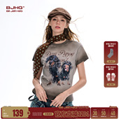 修身 复古斑驳感做旧新款 短袖 潮牌美式 上衣 t恤女夏季 BJHG不计后果