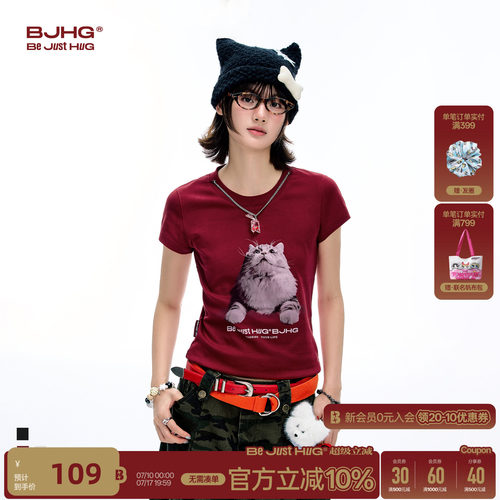 BJHG小猫趣味短袖T恤女款凉感
