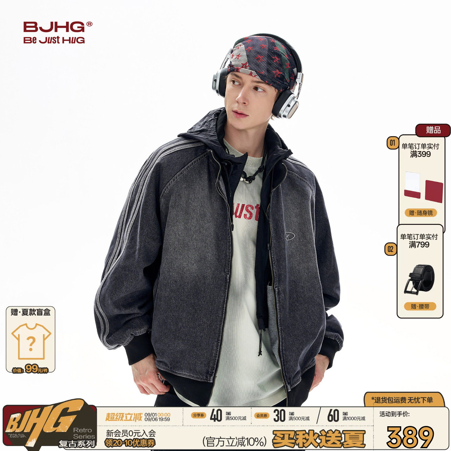 BJHG美式复古潮流牛仔夹克外套图片