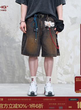 BJHG不计后果美式牛仔短裤男款夏季潮牌复古高街痞帅宽松五分裤子